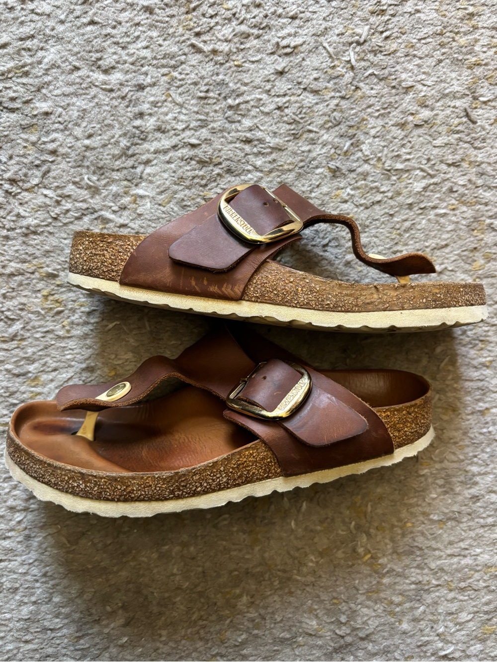 Birkenstock Cognac Brown Big Buckle Gizeh Sandals Size 38 - Picture 7 of 10